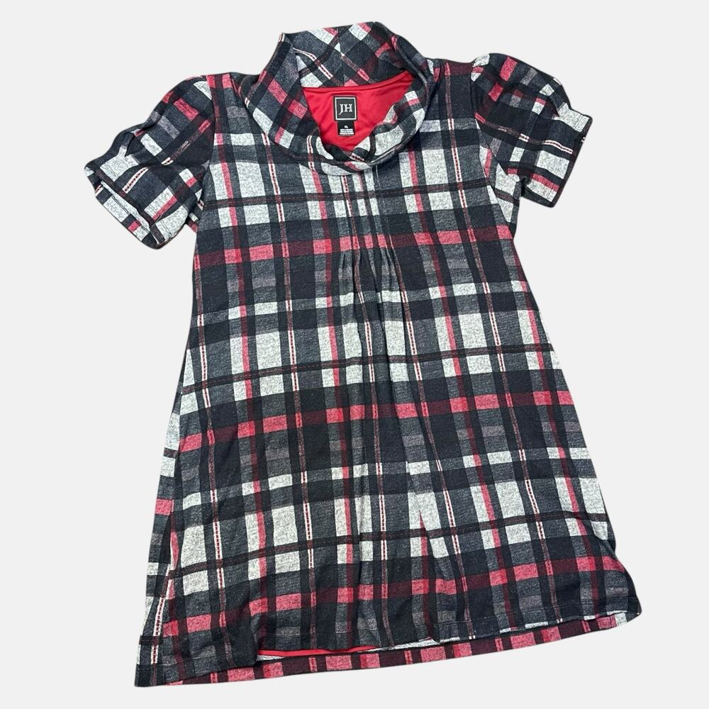 JH Jessica Howard Plaid Cowl Neck Fleece Knit Dress XL Academia Style Red Gray
